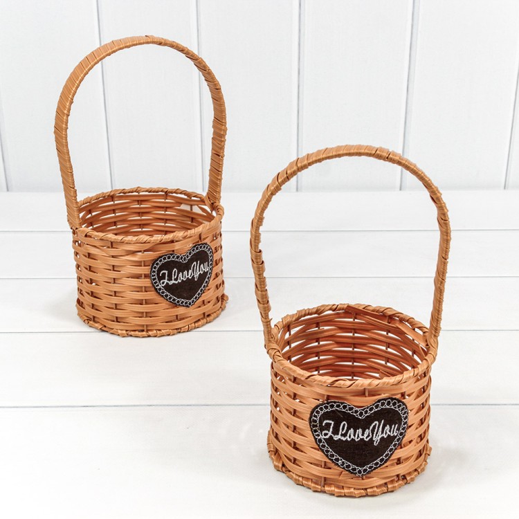Корзины плетёные Круглые Набор 1/2 15*10/27 (±5%) из пластика с ручкой Рыжий 1/36 Арт: 420148/14