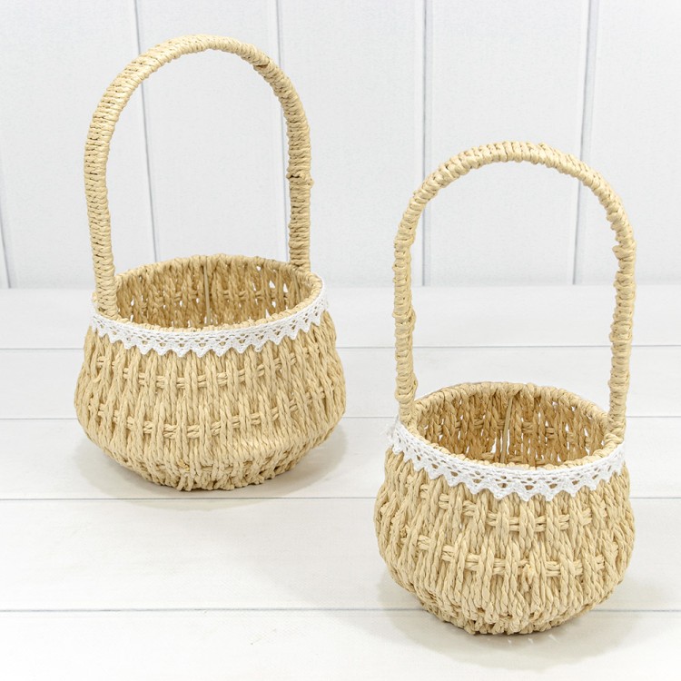 Корзины плетёные Круглые Набор 1/2 16*28 (±5%) из бумаги с ручкой Кремовый 1/24 Арт: 420147/10